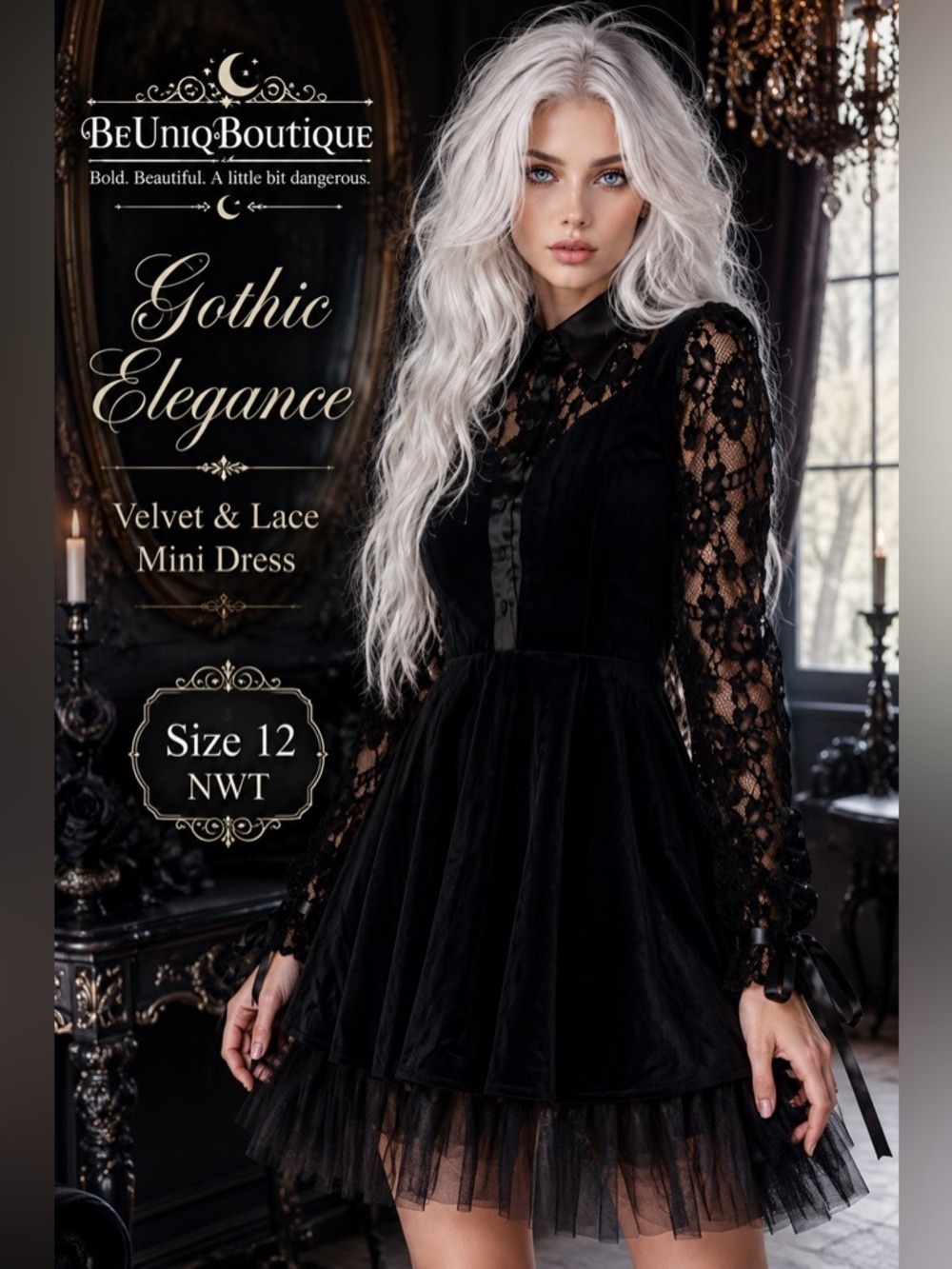 Black Velvet Lace Babydoll Dress Gothic Tulle Hem